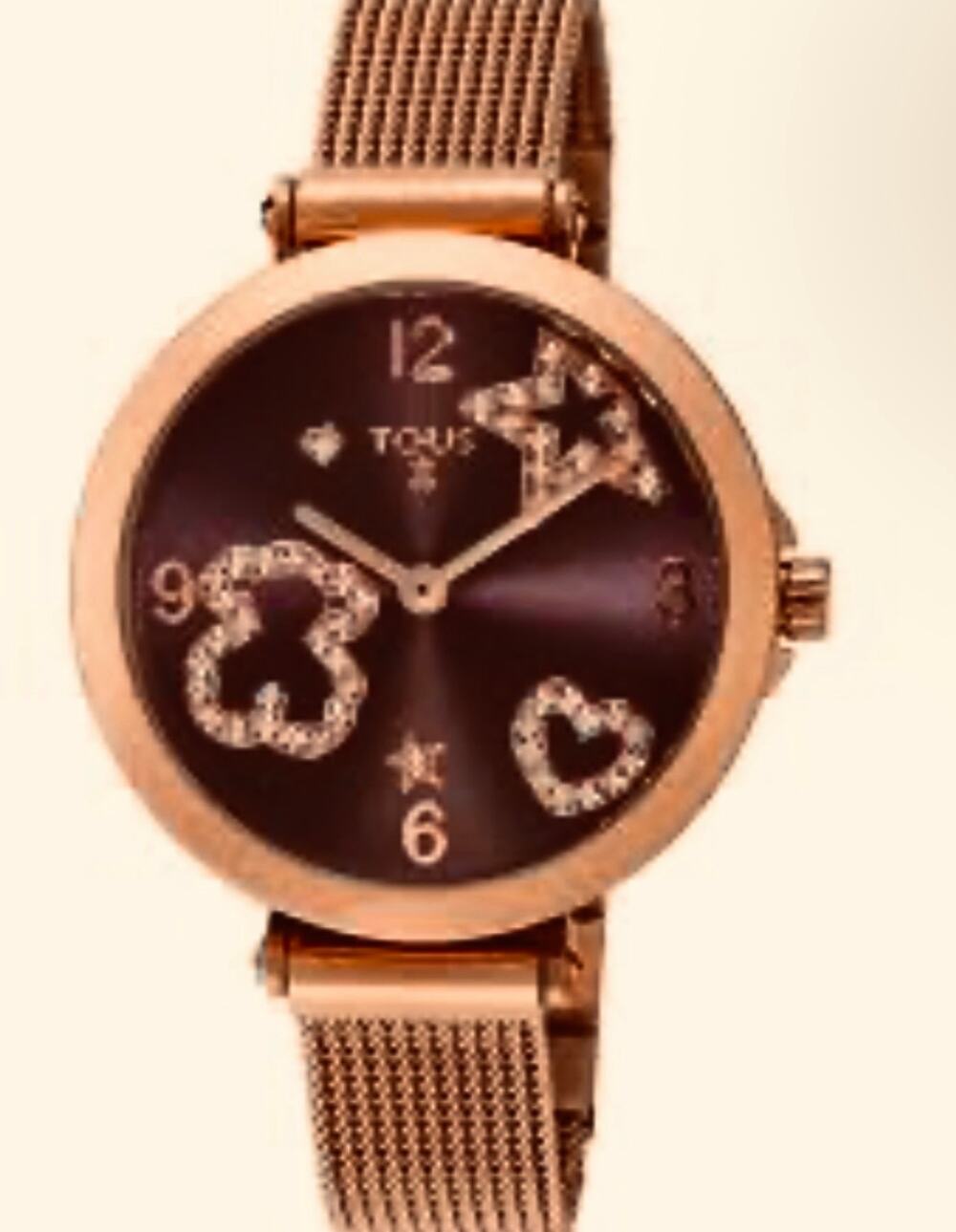 TOUS Copper-Tone Crystal Bear Heart Star Mesh Strap Watch – Pre-Owned